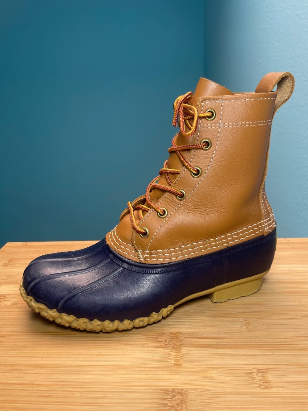L.L. Bean Women's Bean Boots 8" Size 7M Tan Brown / Navy Duck Boots Made In USA
